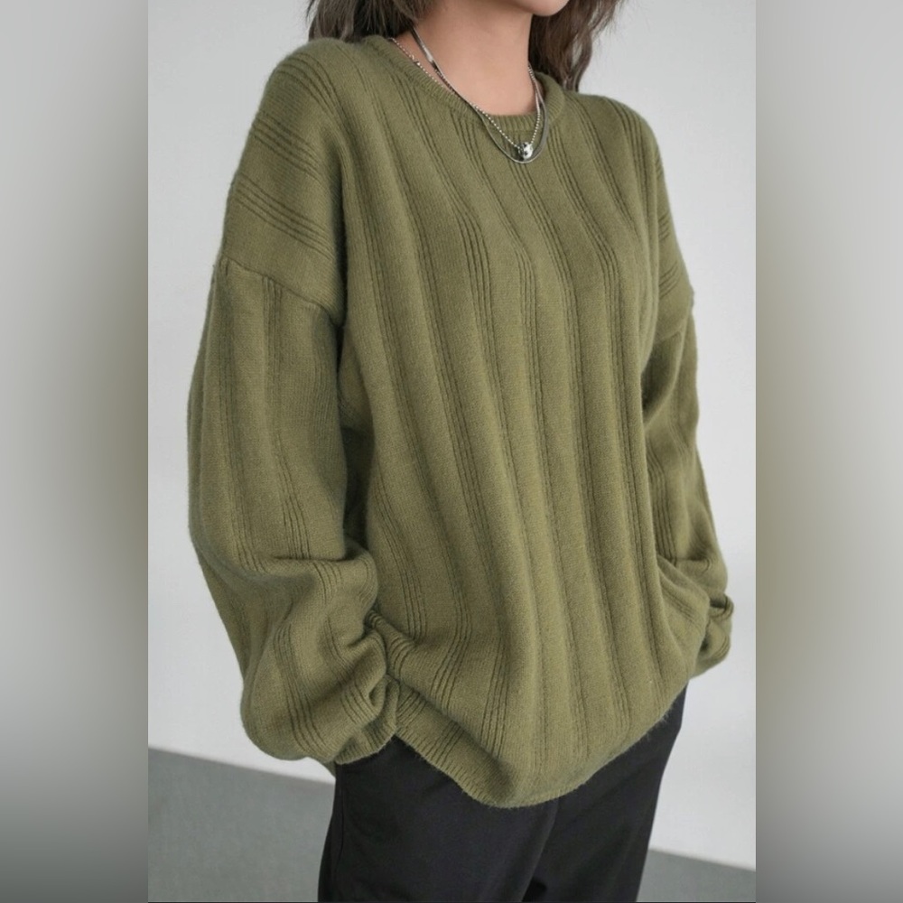 Olive Green Ribbed Knit Sweater